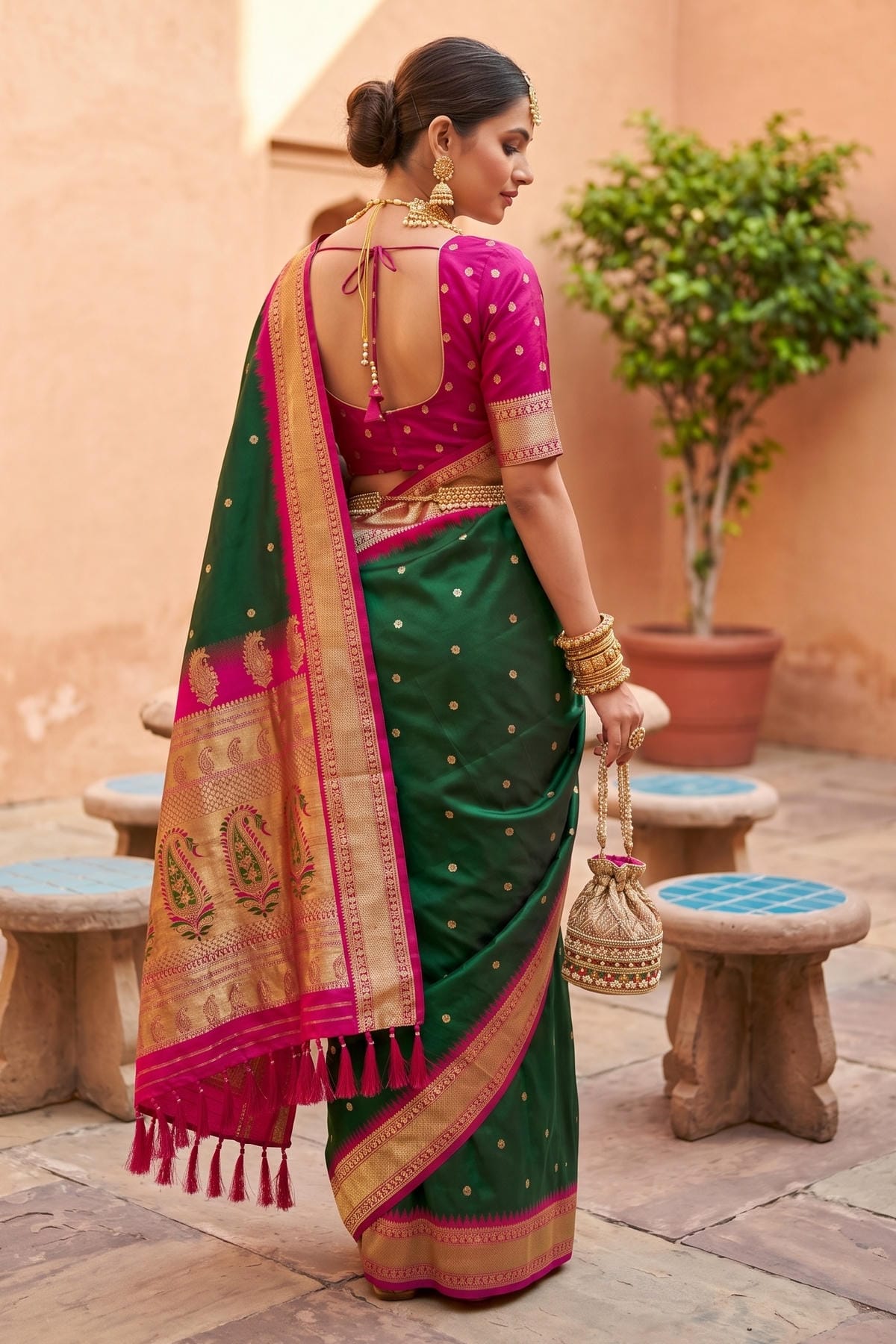 Soft Silk Woven Work Traditional Sarees In Green Colour