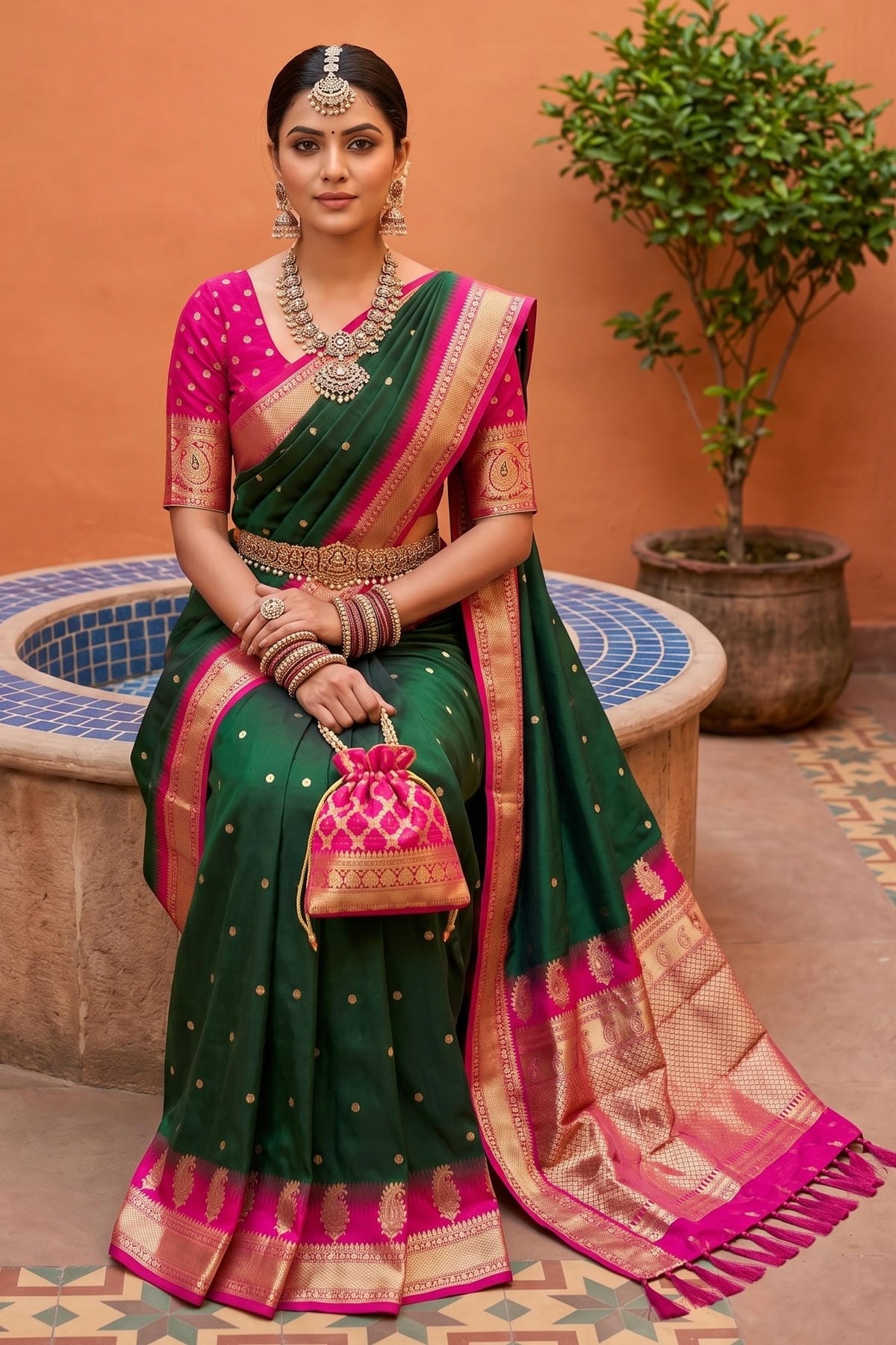 Soft Silk Woven Work Traditional Sarees In Green Colour
