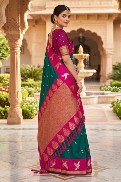 Soft Silk Woven Work Traditional Sarees In Green Colour
