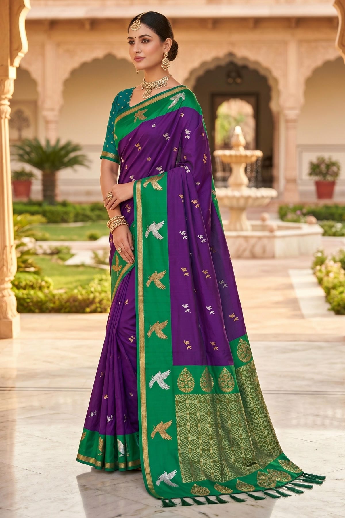 Soft Silk Woven Work Traditional Sarees In Magenta Colour