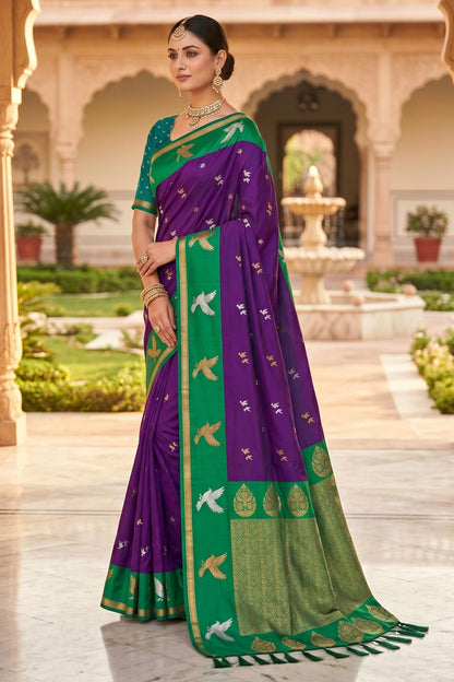 Soft Silk Woven Work Traditional Sarees In Magenta Colour