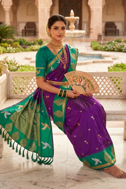 Soft Silk Woven Work Traditional Sarees In Magenta Colour