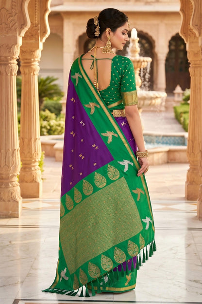 Soft Silk Woven Work Traditional Sarees In Magenta Colour