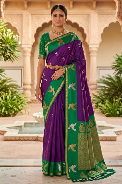 Soft Silk Woven Work Traditional Sarees In Magenta Colour