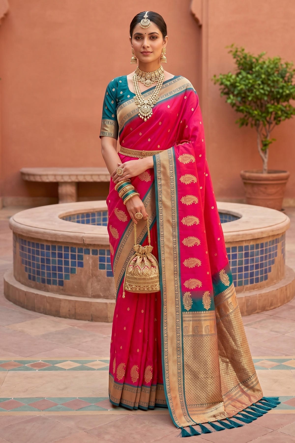Soft Silk Woven Work Traditional Sarees In Pink Colour