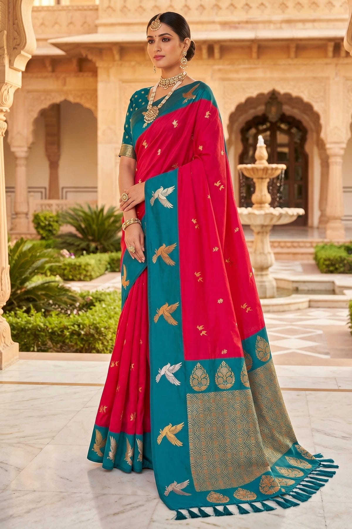 Soft Silk Woven Work Traditional Sarees In Pink Colour