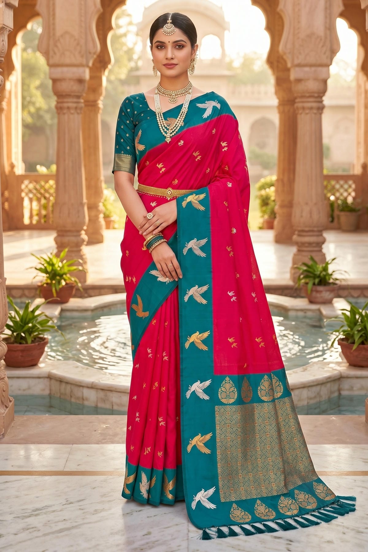 Soft Silk Woven Work Traditional Sarees In Pink Colour