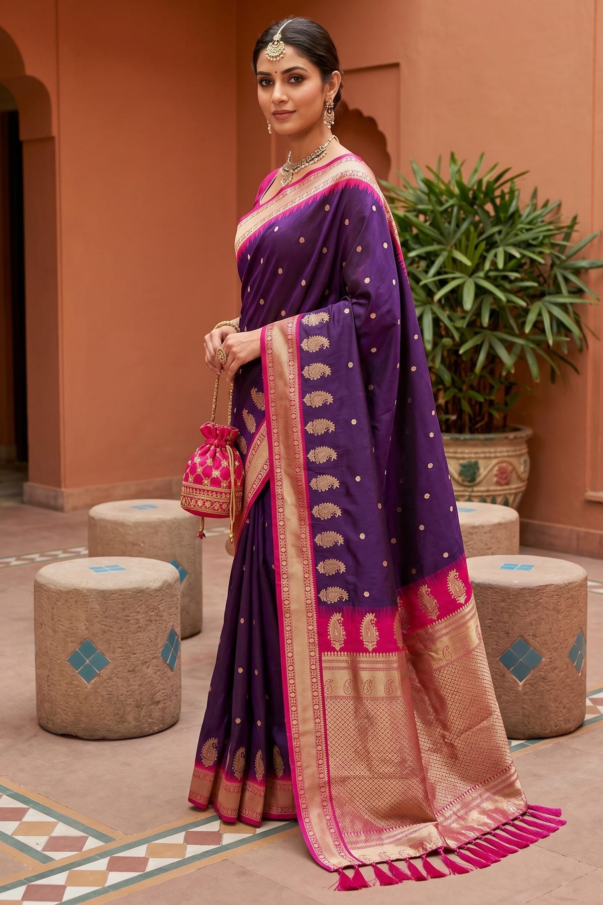 Soft Silk Woven Work Traditional Sarees In Purple Colour