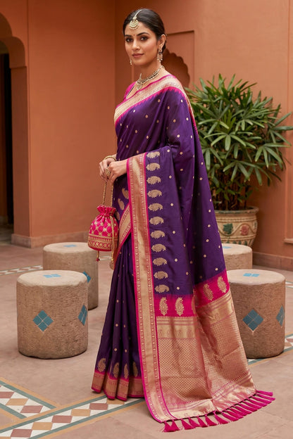 Soft Silk Woven Work Traditional Sarees In Purple Colour