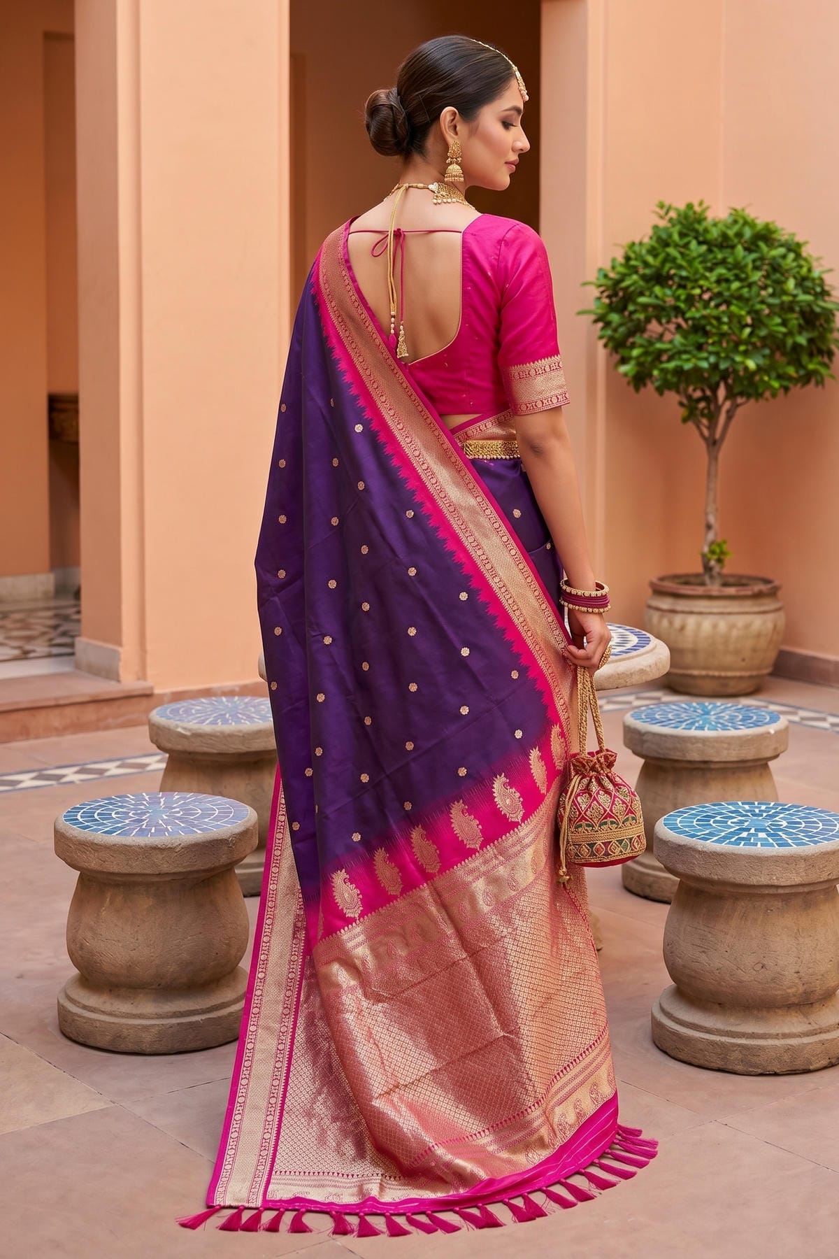 Soft Silk Woven Work Traditional Sarees In Purple Colour