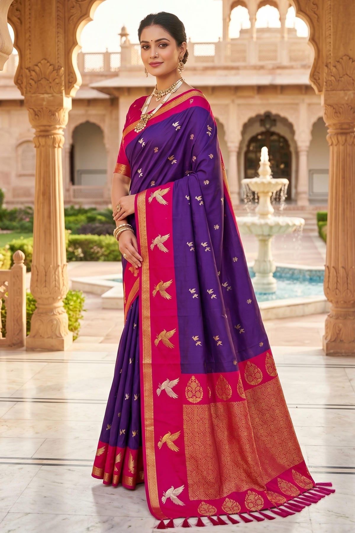 Soft Silk Woven Work Traditional Sarees In Purple Colour