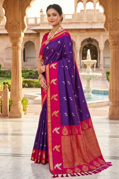 Soft Silk Woven Work Traditional Sarees In Purple Colour