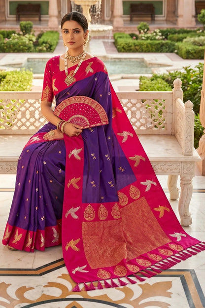 Soft Silk Woven Work Traditional Sarees In Purple Colour