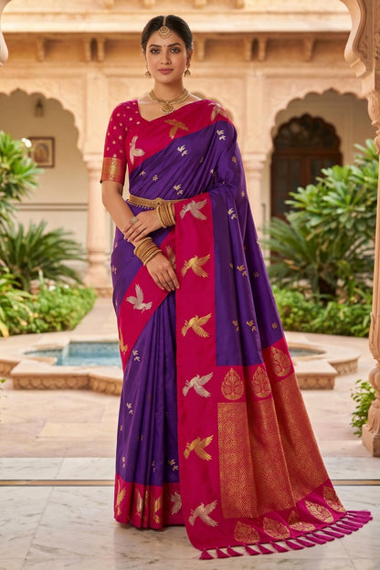 Soft Silk Woven Work Traditional Sarees In Purple Colour