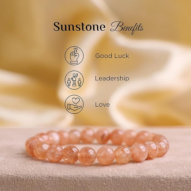Sunstone 8mm Round Beads Bracelet – Natural Joy & Vitality Crystal Bracelet