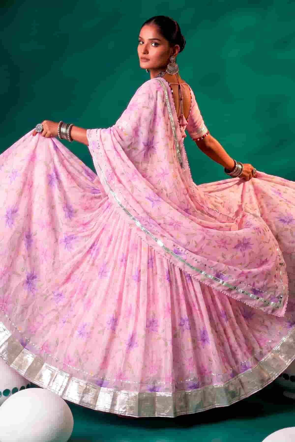 Tabby Silk Floral Print Lehenga Choli In Light Pink Colour