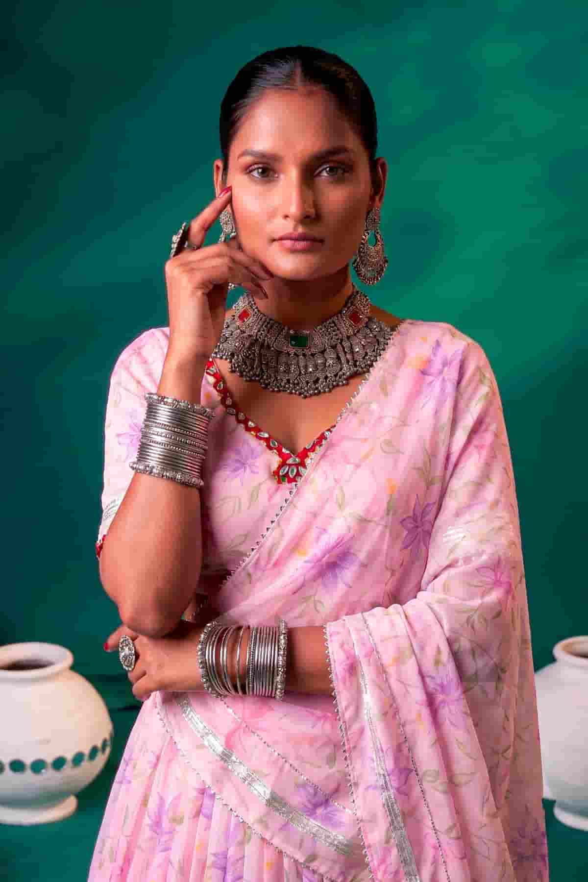 Tabby Silk Floral Print Lehenga Choli In Light Pink Colour