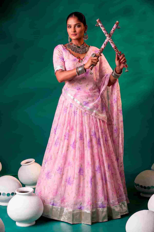 Tabby Silk Floral Print Lehenga Choli In Light Pink Colour