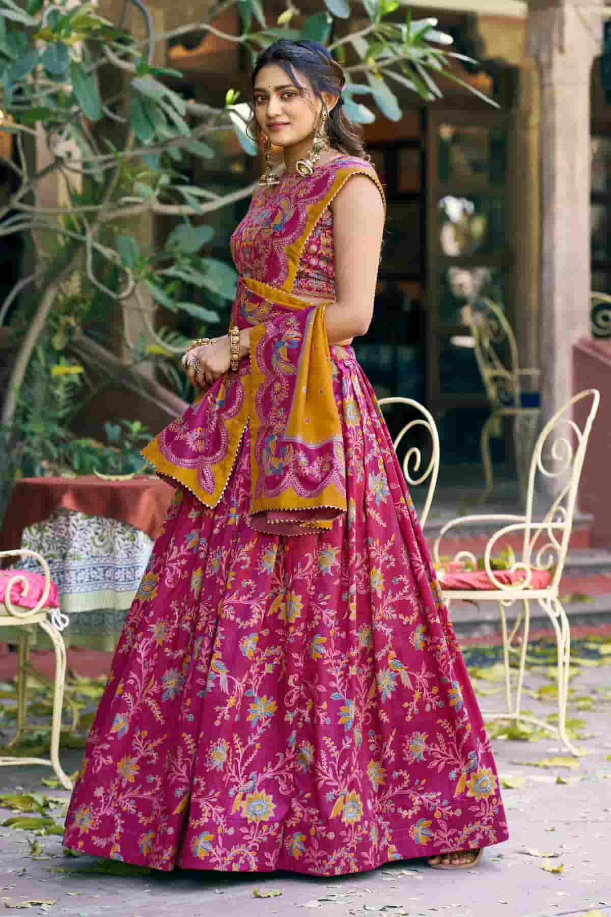 Tasar Silk Motif Foil Print Lehenga Choli In Pink Colour