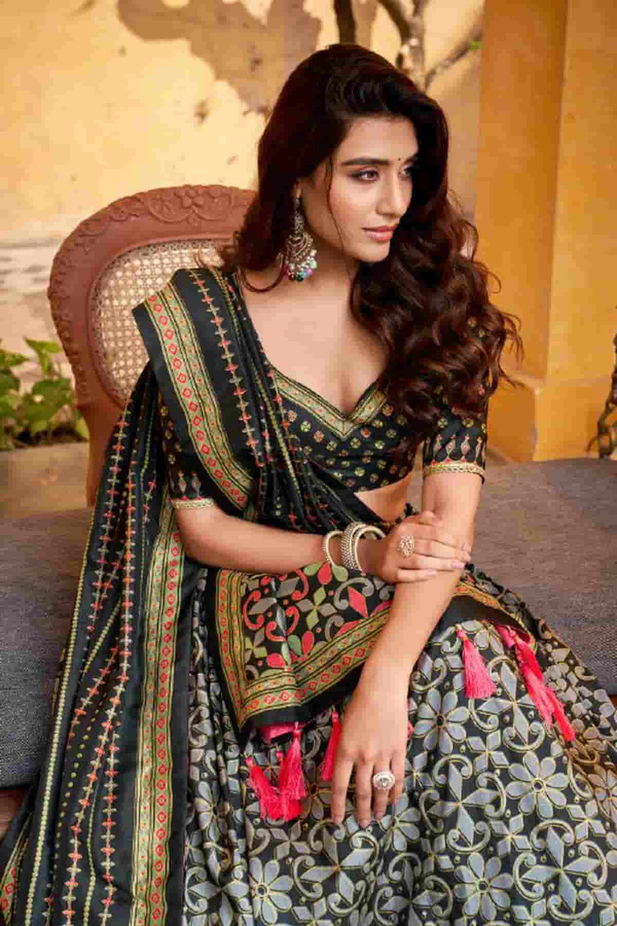 Tasar Silk Zari Woven Work Lehenga Choli In Black Colour