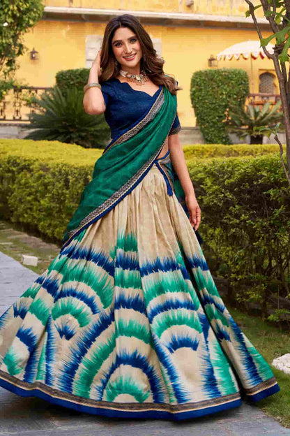 Tasar Silk Zari Woven Work Lehenga Choli In Navy Blue Colour