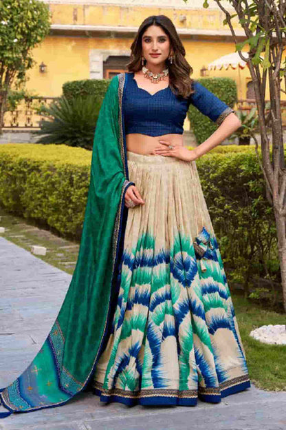 Tasar Silk Zari Woven Work Lehenga Choli In Navy Blue Colour