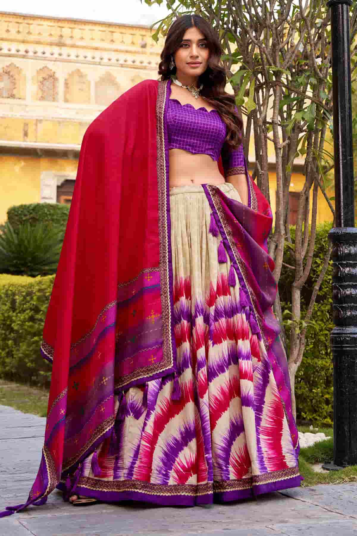 Tasar Silk Zari Woven Work Lehenga Choli In Purple Colour