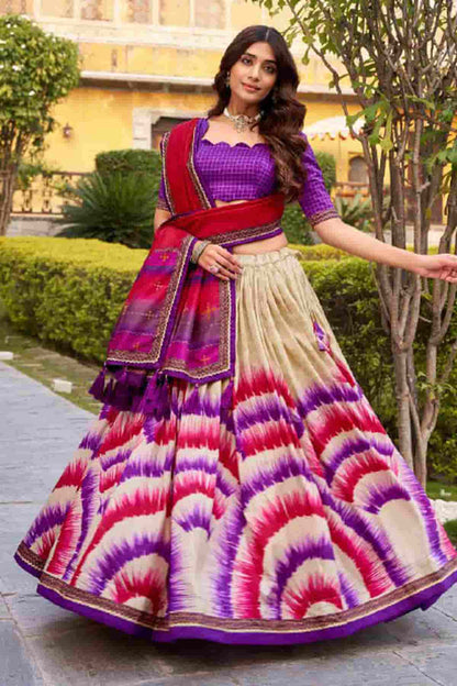Tasar Silk Zari Woven Work Lehenga Choli In Purple Colour
