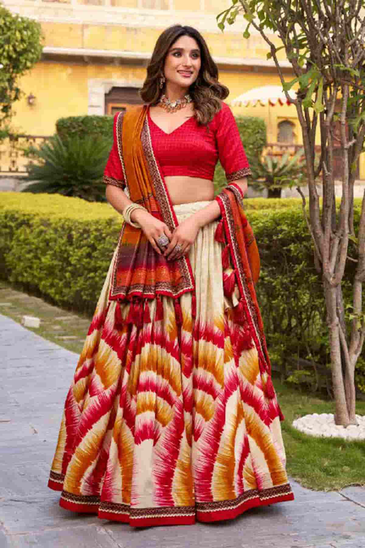 Tasar Silk Zari Woven Work Lehenga Choli In Red Colour
