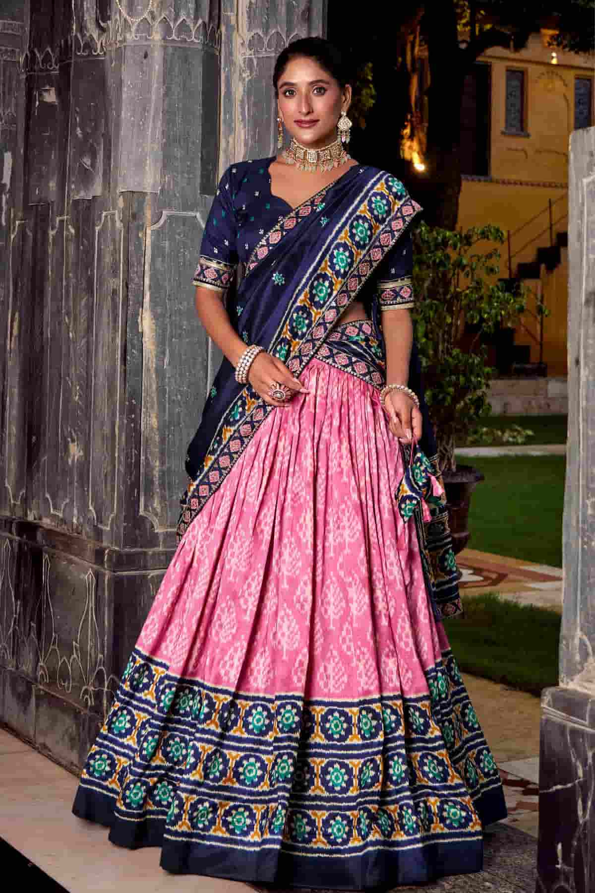 Tasar Silk Zari Woven Work Lehenga Choli In Baby Pink Colour