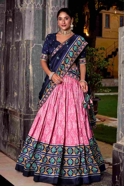 Tasar Silk Zari Woven Work Lehenga Choli In Baby Pink Colour