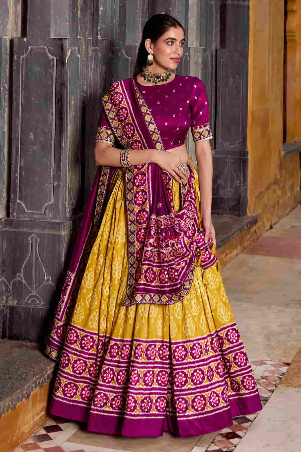 Tasar Silk Zari Woven Work Lehenga Choli In Mustard Colour
