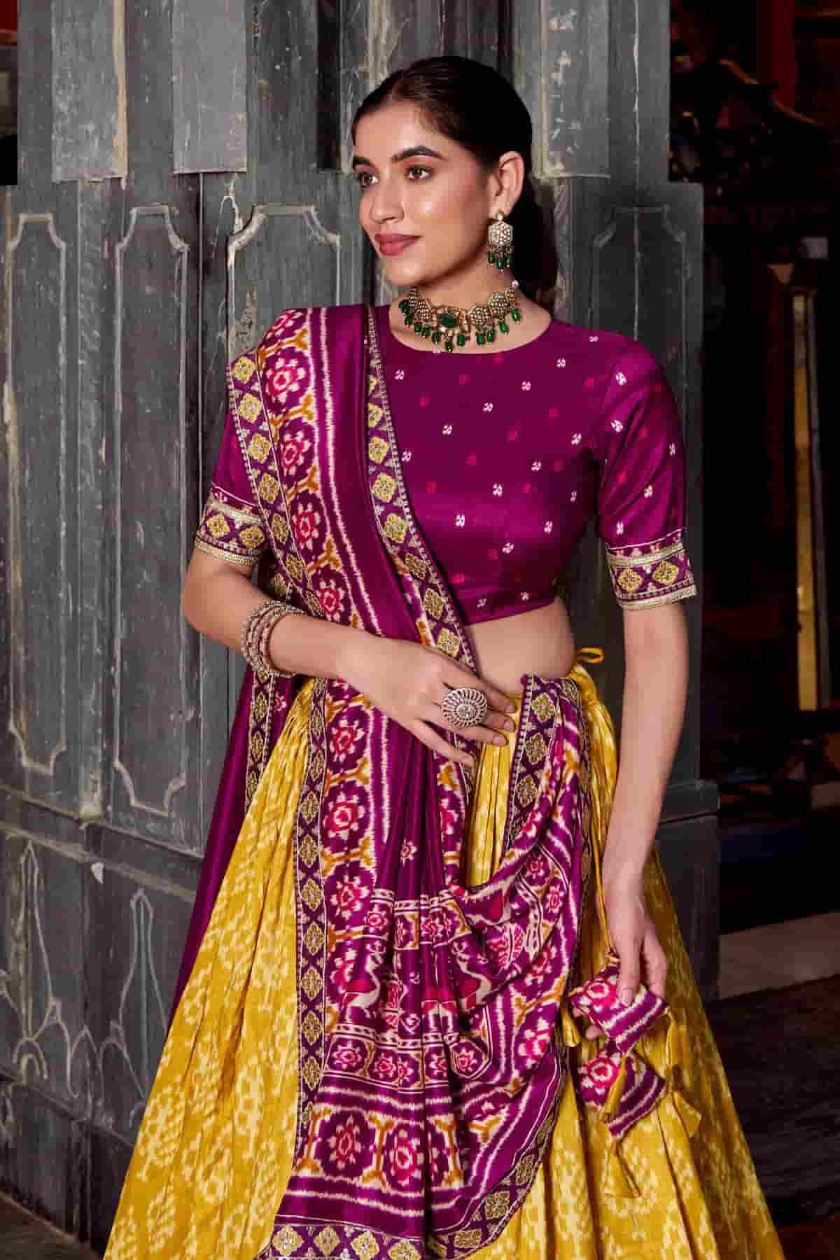 Tasar Silk Zari Woven Work Lehenga Choli In Mustard Colour