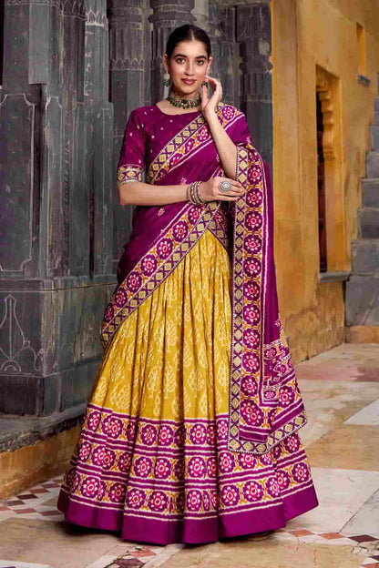 Tasar Silk Zari Woven Work Lehenga Choli In Mustard Colour