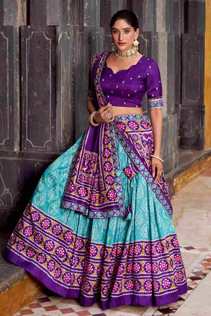 Tasar Silk Zari Woven Work Lehenga Choli In Sky Blue Colour