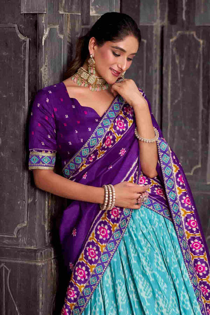Tasar Silk Zari Woven Work Lehenga Choli In Sky Blue Colour