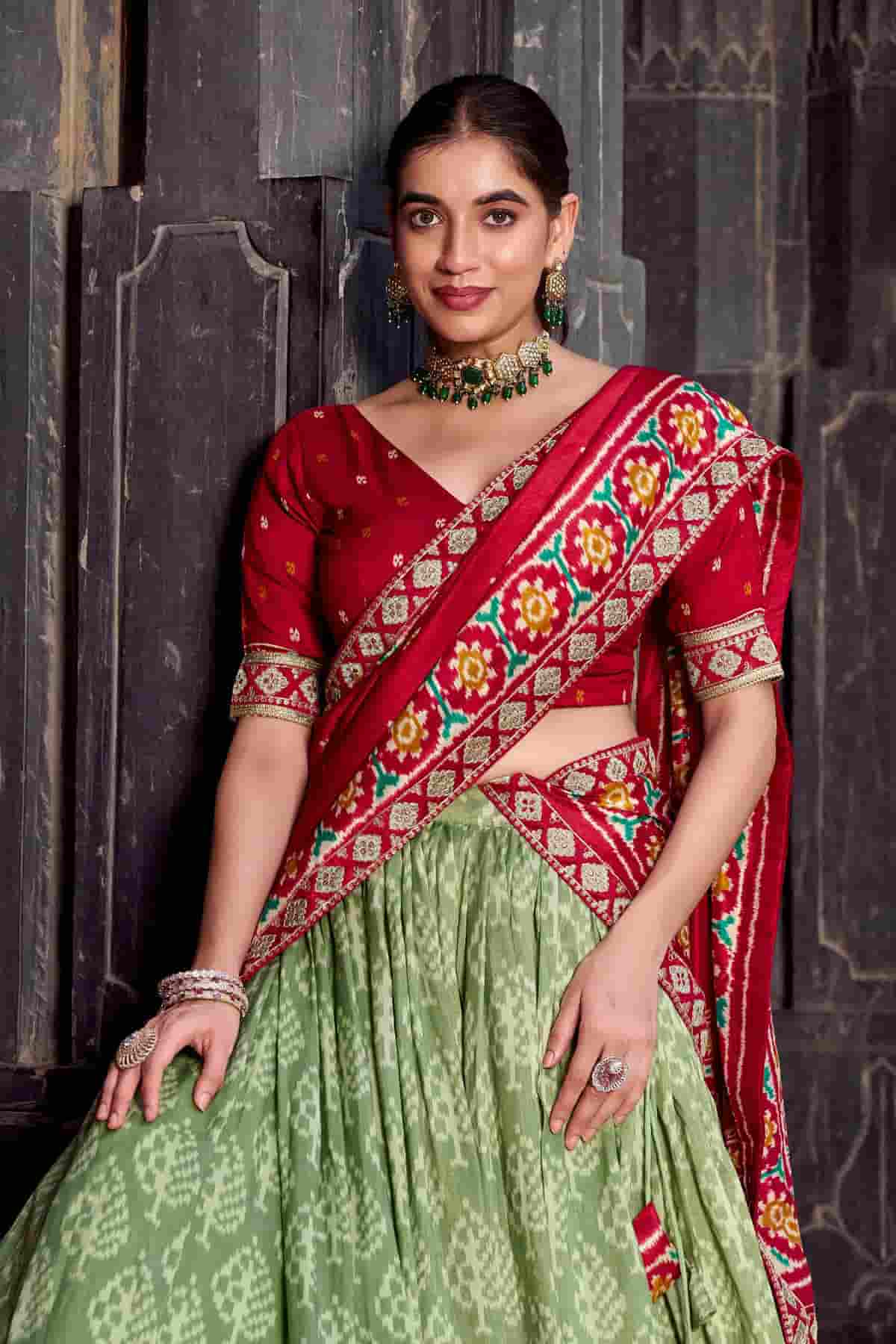 Tasar Silk Zari Woven Work Lehenga Choli In Light Green Colour