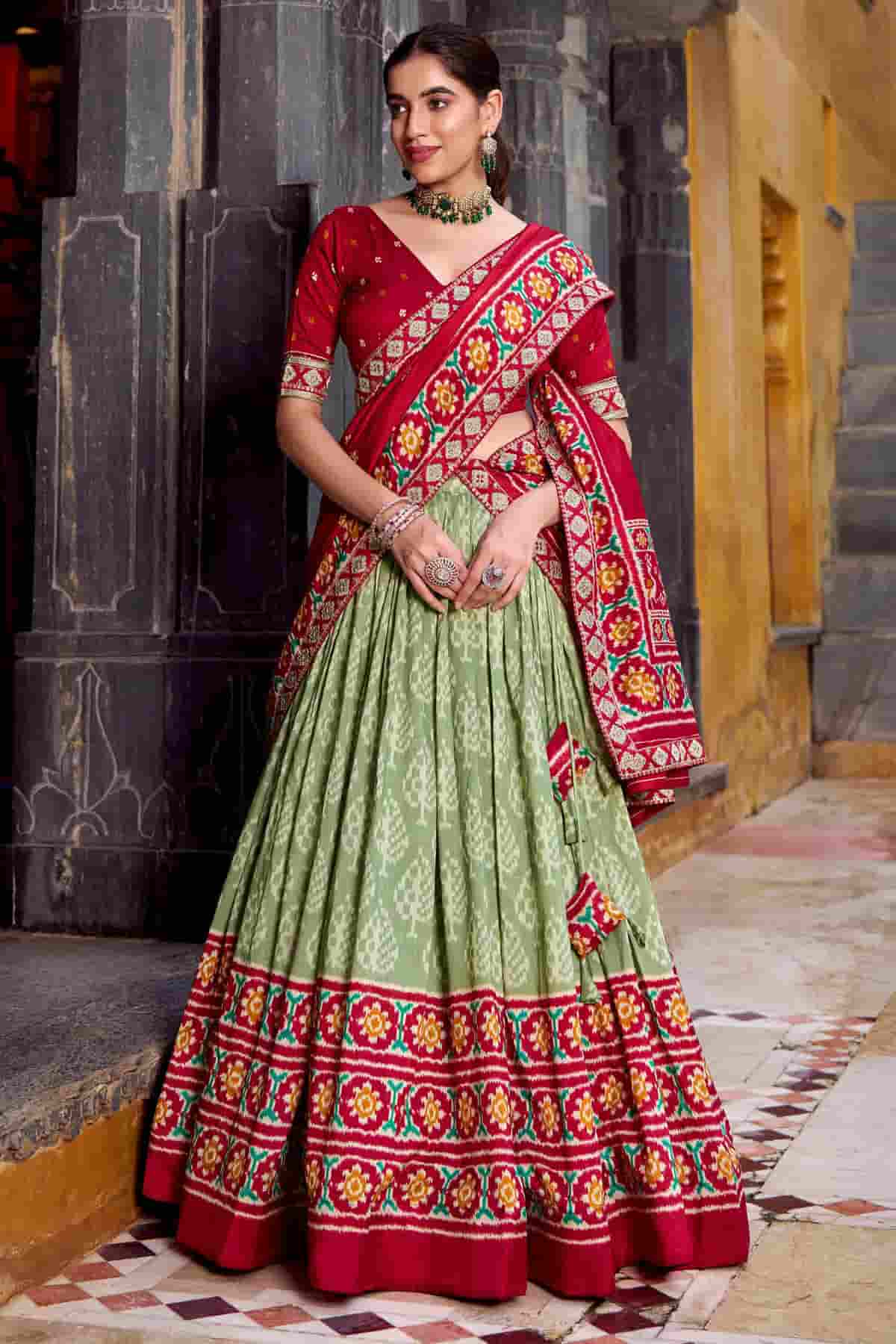 Tasar Silk Zari Woven Work Lehenga Choli In Light Green Colour
