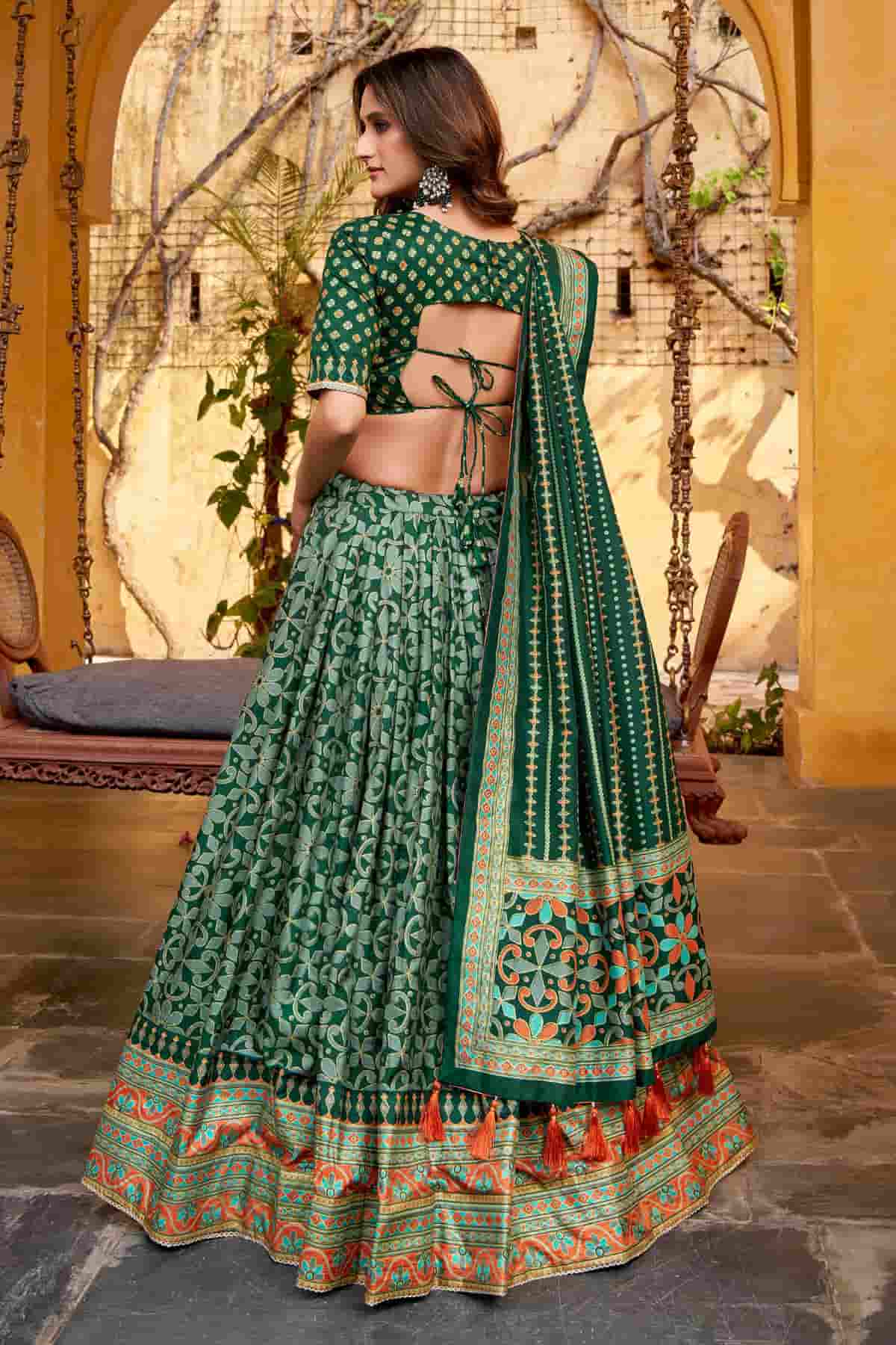 Tasar Silk Zari Woven Work Lehenga Choli In Green Colour