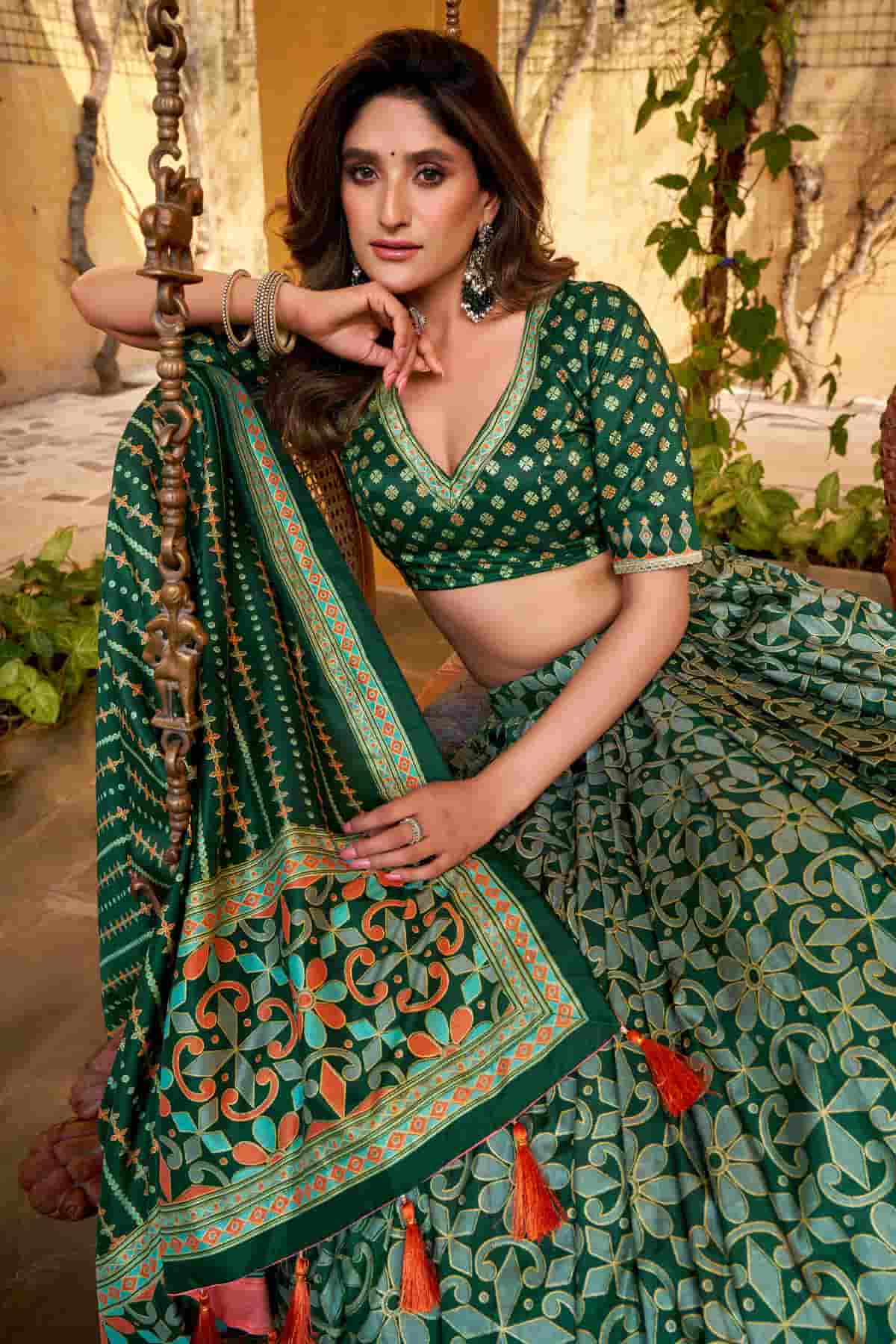 Tasar Silk Zari Woven Work Lehenga Choli In Green Colour