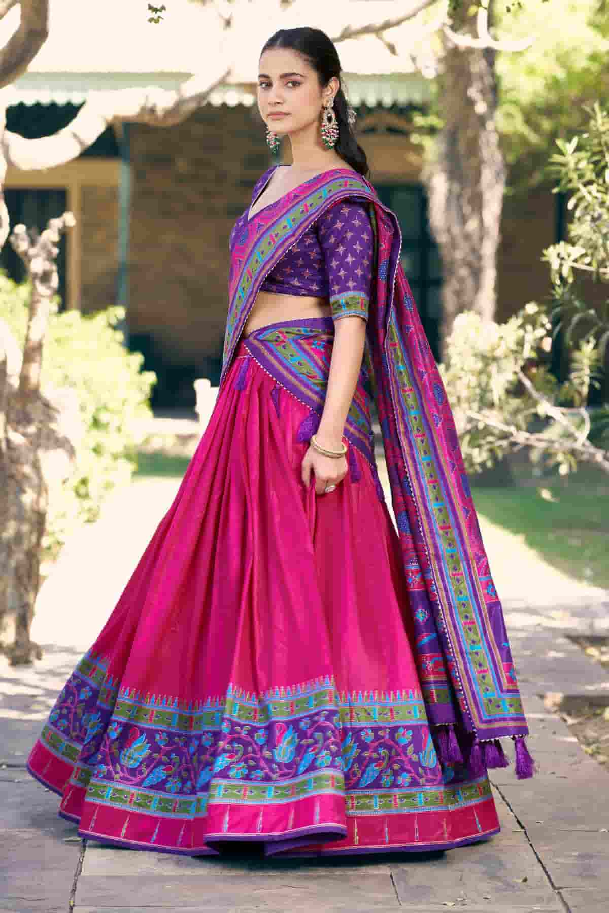 Tasar Silk Zari Woven Work Lehenga Choli In Pink Colour