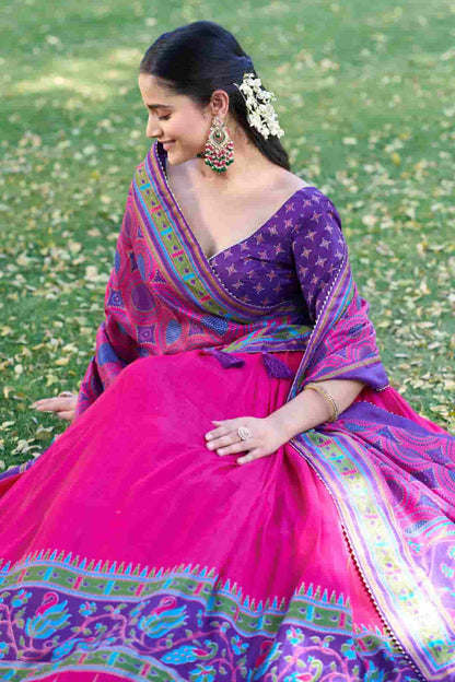 Tasar Silk Zari Woven Work Lehenga Choli In Pink Colour