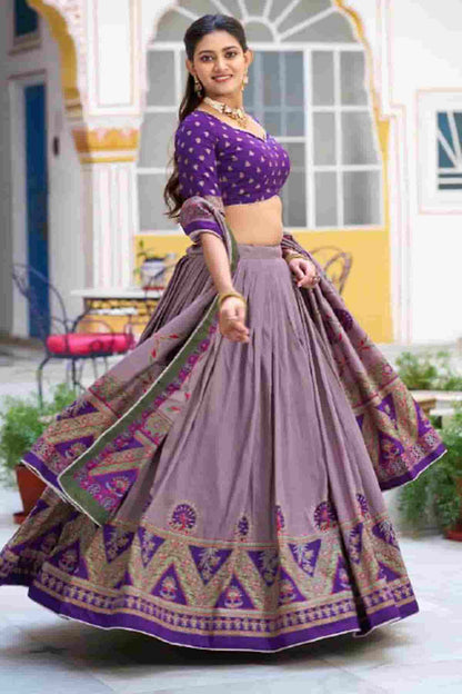 Tasar Silk Zari Woven Work Lehenga Choli In Purple Colour