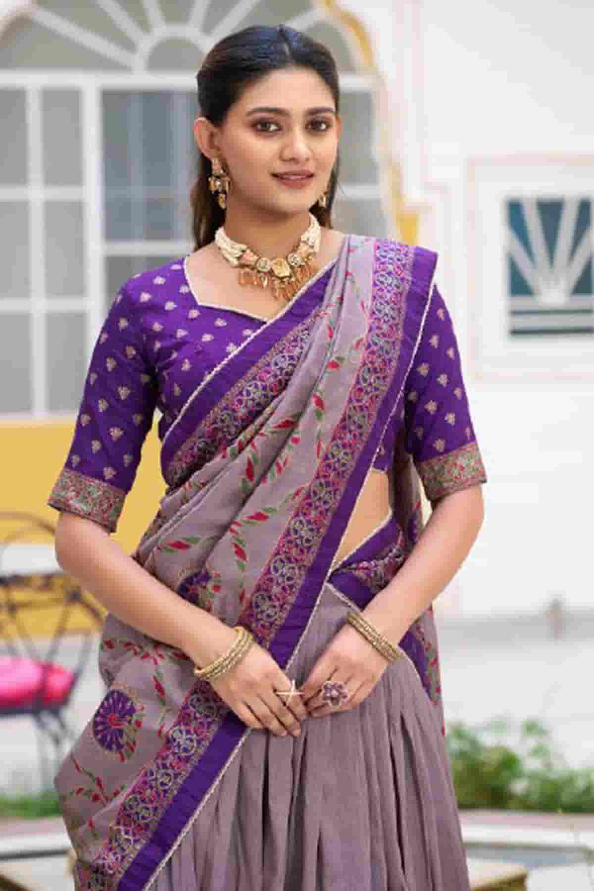 Tasar Silk Zari Woven Work Lehenga Choli In Purple Colour