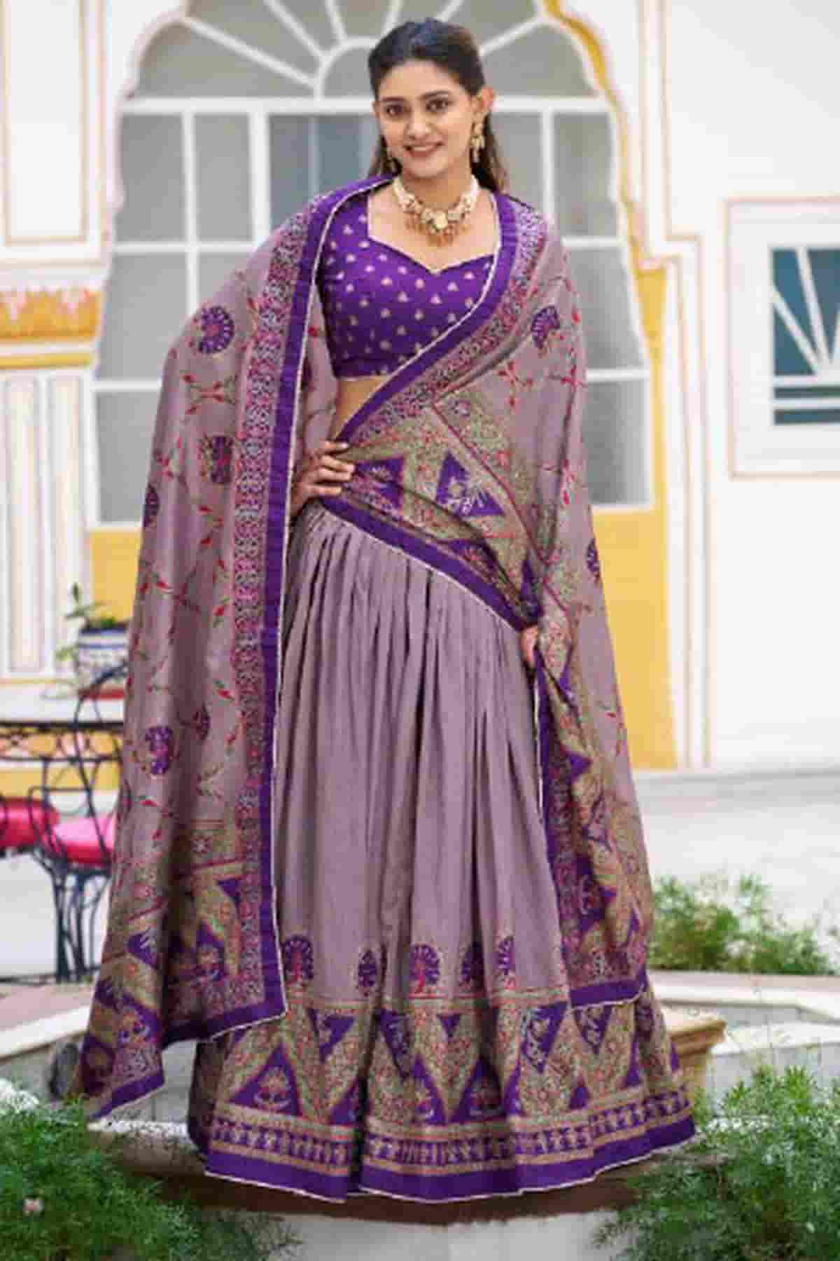 Tasar Silk Zari Woven Work Lehenga Choli In Purple Colour