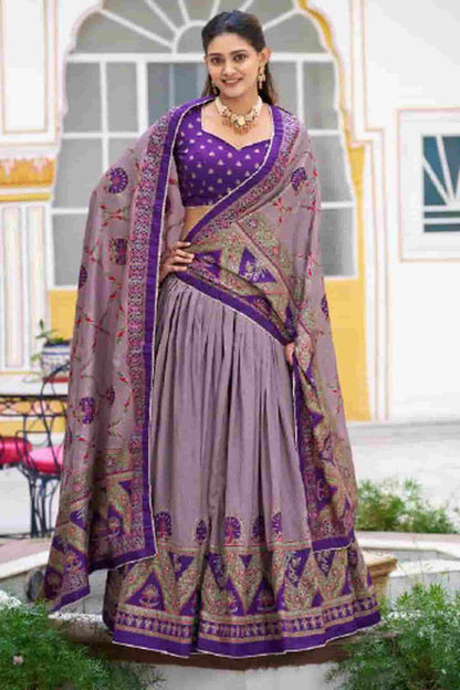 Tasar Silk Zari Woven Work Lehenga Choli In Purple Colour