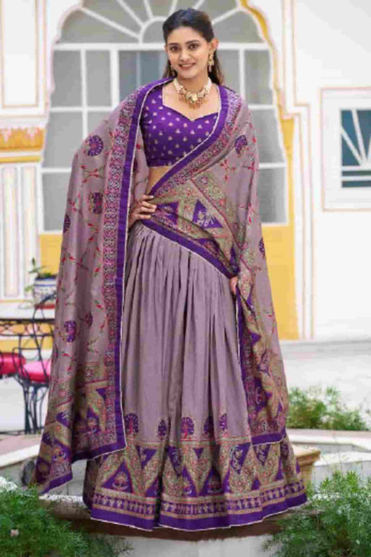 Tasar Silk Zari Woven Work Lehenga Choli In Purple Colour
