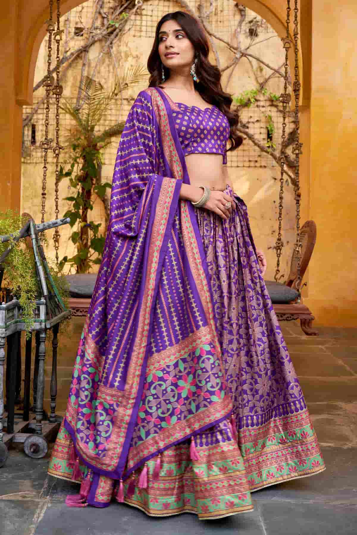 Tasar Silk Zari Woven Work Lehenga Choli In Purple Colour