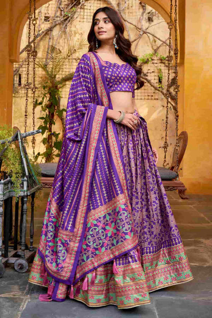 Tasar Silk Zari Woven Work Lehenga Choli In Purple Colour