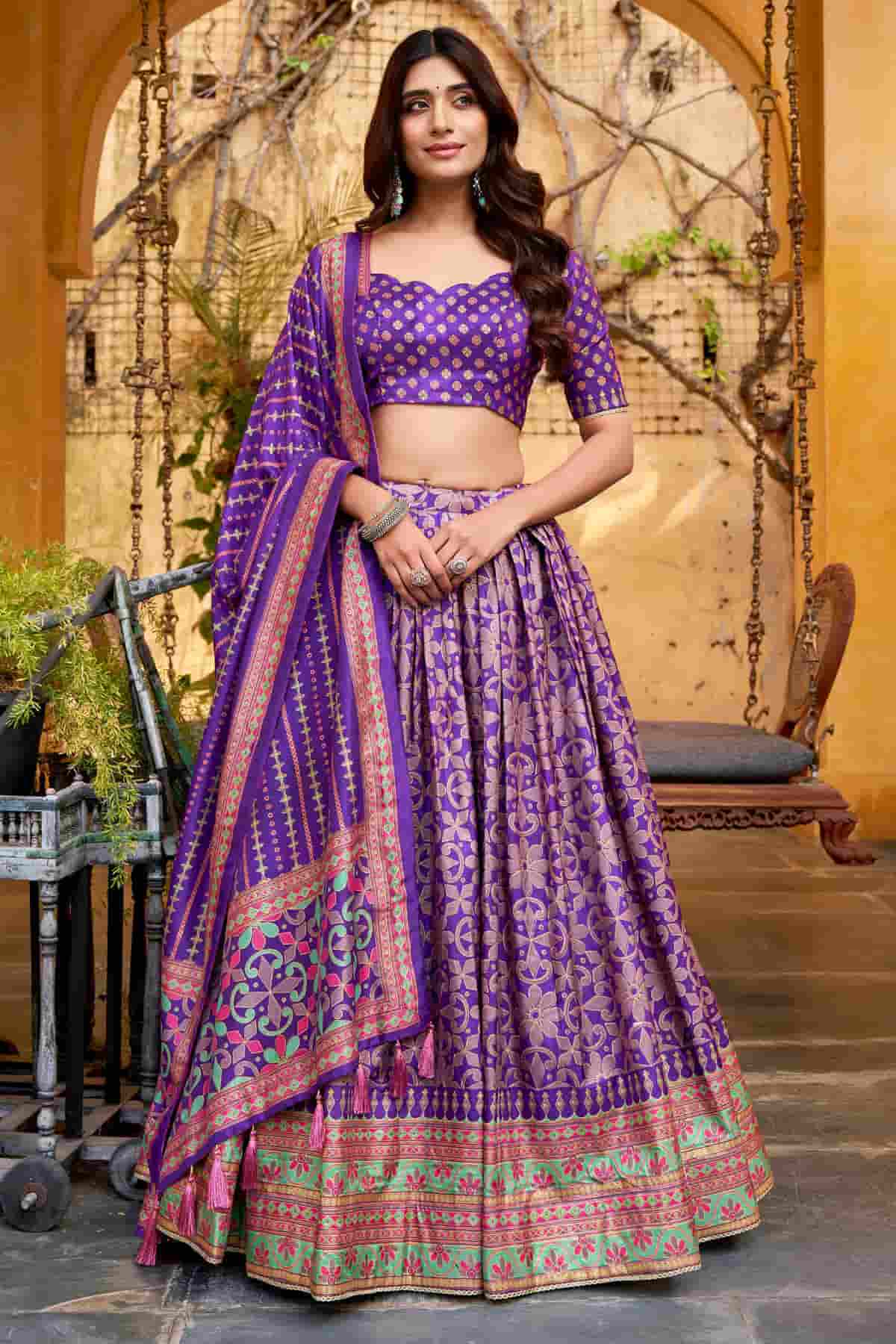 Tasar Silk Zari Woven Work Lehenga Choli In Purple Colour